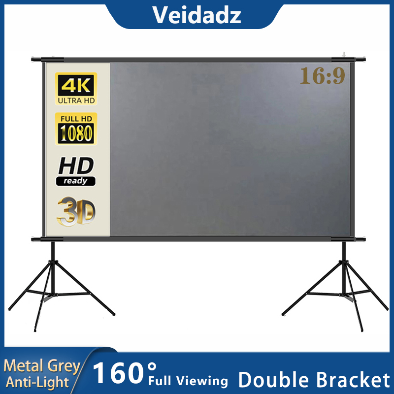 Projector Screen 100 Inch - VEIDADZ-Tela do projetor com suporte, cinza,